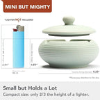 Ashtray with Lid for Outside Patio, Windproof Ash tray, Ceramic Smokeless Ashtray for Outdoor Home Office Tabletop Patio Outdoor Balcony, Mint Green