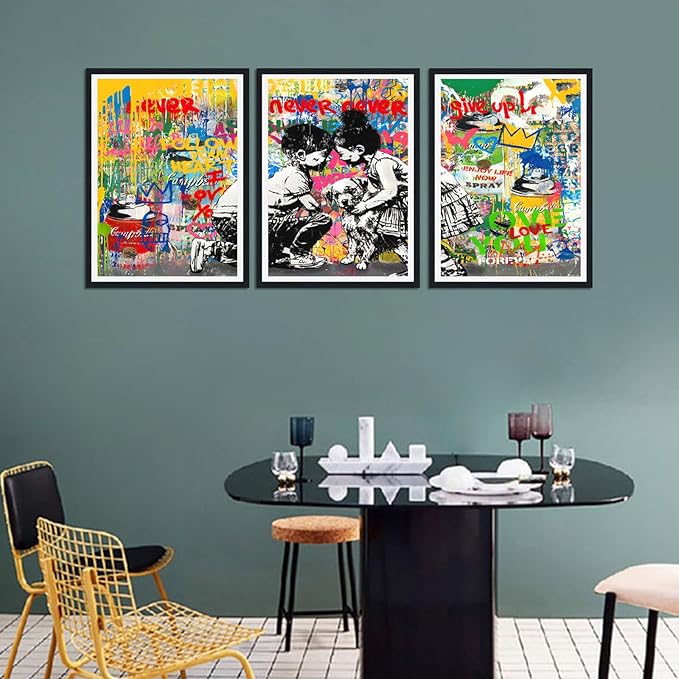 Novatique Banksy Wall Art Abstract Pop Art Wall Decor Street Art Graffiti Poster Print Colorful Graffiti Wall Art for Teenager Room Decor,16" x 24" x 3pcs