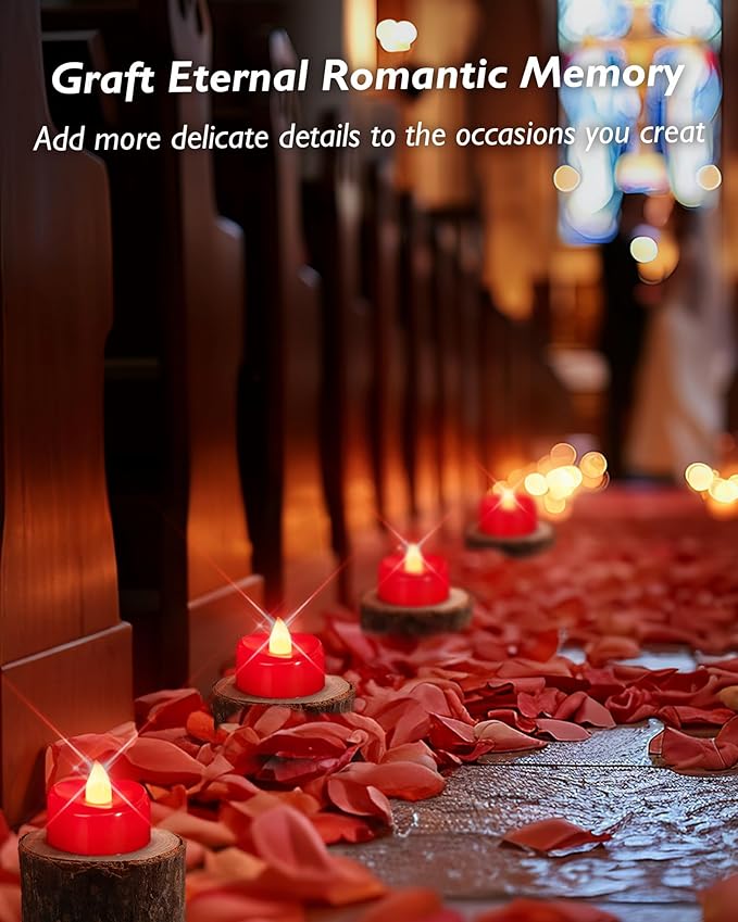 Flameless Candles, 12 Pack Tea Lights Candle Battery Operated, Flameless Tealight Votives, Realistic Tea Lights for Halloween Christmas Party Decor -D 1.5” x H 1.25”-Red Light