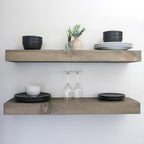 Urbandi Modern Floating Shelves 3 Inches Thick for Wall, Wide Shelves for Kitchen, Living Room, Bedroom, and Bathroom, Natural Pine Wood, Rustic Wooden Shelf, (Set of 2) (Aged Barrel, 48Lx3Hx8D)