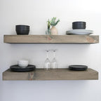 Urbandi Modern Floating Shelves 3 Inches Thick for Wall, Wide Shelves for Kitchen, Living Room, Bedroom, and Bathroom, Natural Pine Wood, Rustic Wooden Shelf, (Set of 2) (Aged Barrel, 24Lx3Hx8D)
