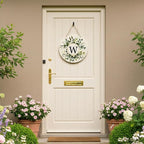 Smile Monogram Letter W Wreaths Wooden Welcome Sign, Family Last Name Initial Front Door Wall Decoration, Floral Spring Summer Porch Rustic Home Kitchen Decor