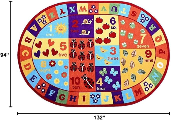 Furnish my Place 740 ABC with Numbers ABC Area Rug for Kids | Educational Alphabet Letter & Numbers | Nurseries Kindergarten | Play Area | Multicolor (7'10"x11' Oval)
