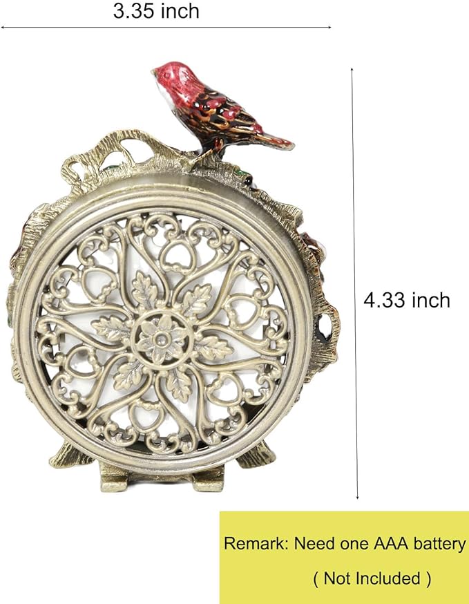 Mini Tabletop Clock, Decorative Vintage Floral Metal Table Clock with Battery Operated for Bedside, Table, Living Room, Home and Office