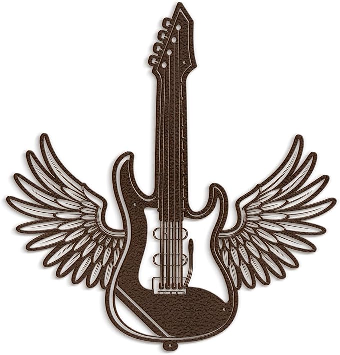 SIGNLEADER Metal Wall Art Decor - Electric Guitar with Wing Minimalist Modern Abstract Wall Sculpture Hanging Home Decoration for Living Room, Bedroom, Bathroom, Kitchen, Studio, Outdoor - 36" Bronze