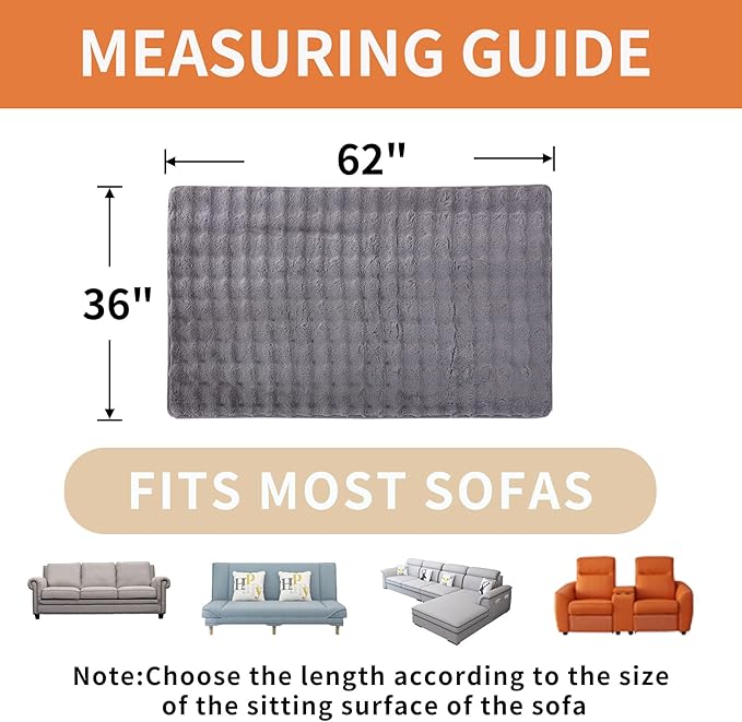 Waterproof Dog Bed Cover Non Slip Couch Covers for Dogs Washable Soft Faux Fur Sofa Cover Couch Covers for 2 Cushion Couch Sofa Pet Friendly (Grey)