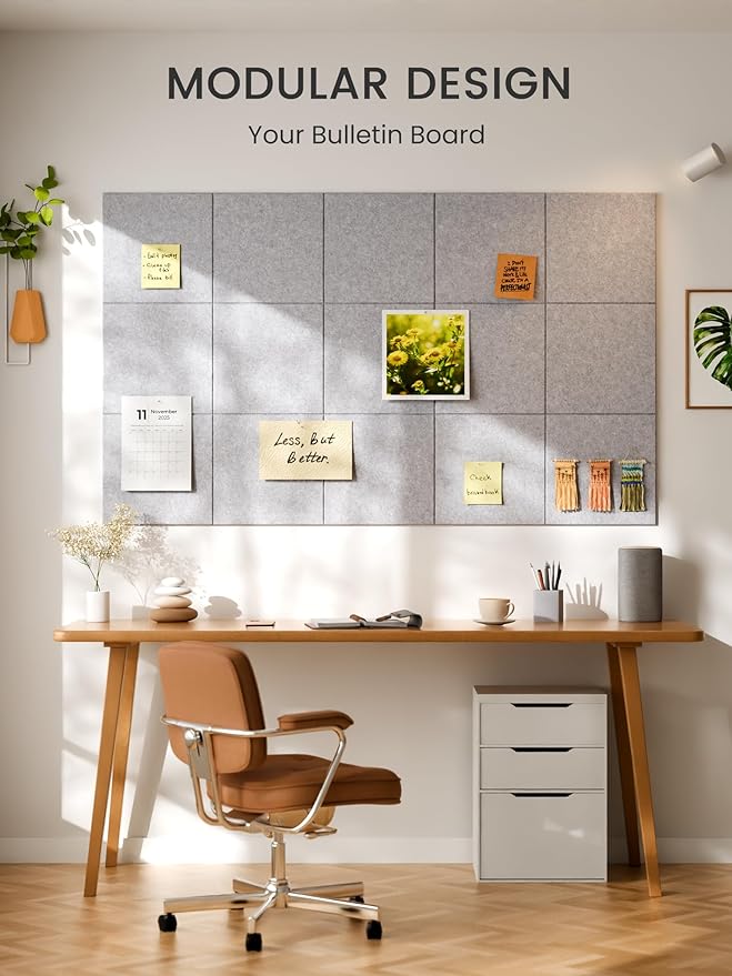 Bumusty Large Cork Board 48" x 36" Alternative - 12 Pack Felt Wall Tiles with 70 Safe Removable Adhesive Tabs, 30 Pushpins, Cork Boards for Walls Pin Board Bulletin Board Office Decor (Soft Gray)