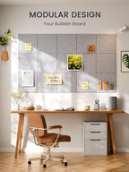 Bumusty Large Cork Board 48" x 36" Alternative - 12 Pack Felt Wall Tiles with 70 Safe Removable Adhesive Tabs, 30 Pushpins, Cork Boards for Walls Pin Board Bulletin Board Office Decor (Soft Gray)