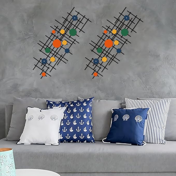 ruelen Set of 2 Minimalist Geometric Wall Decor - Modern Metal Wall Art for Living Room, Bedroom & Office – Abstract 3D Design in Bright Colorful Style