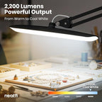 Neatfi XL Nail Desk Lamp with Clamp, 2200 Lumens, 20-Inch Wide Head, Dimmable 4 Levels, 3 Color Modes 3000K–6000K, LED Task Light for Manicure Table, Crafts, Workbench, Office (CCT, Black)