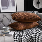 Light Brown Throw Pillow Cases: 2 Pack 12x20 Inch Original Stripe Velvet Rectangular Decorative Pillow Covers for Farmhouse Couch
