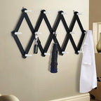 Dseap Accordian Wall Hanger: 16” High Wooden Wall Expandable Coat Rack, Hat Rack Holder, Accordion Hook for Baseball Caps, Coats, Mugs, 13 Peg Hooks, Black & White