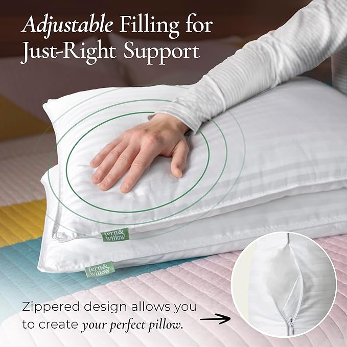 Fern and Willow Premium Bed Pillows - Set of 2, 26"x20" - Luxurious Ultra-Soft Cooling Pillow - Hotel Quality, Down Alternative Fill, Medium Firm Support for Side, Back & Stomach Sleepers