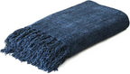 Navy Chenille Throw Blanket for Couch Bed，Soft Cozy Throw Blanket with Handmade Fringe, Decorative Blanket for Sofa Chair Living Room for Gift,Navy 50" x 60"