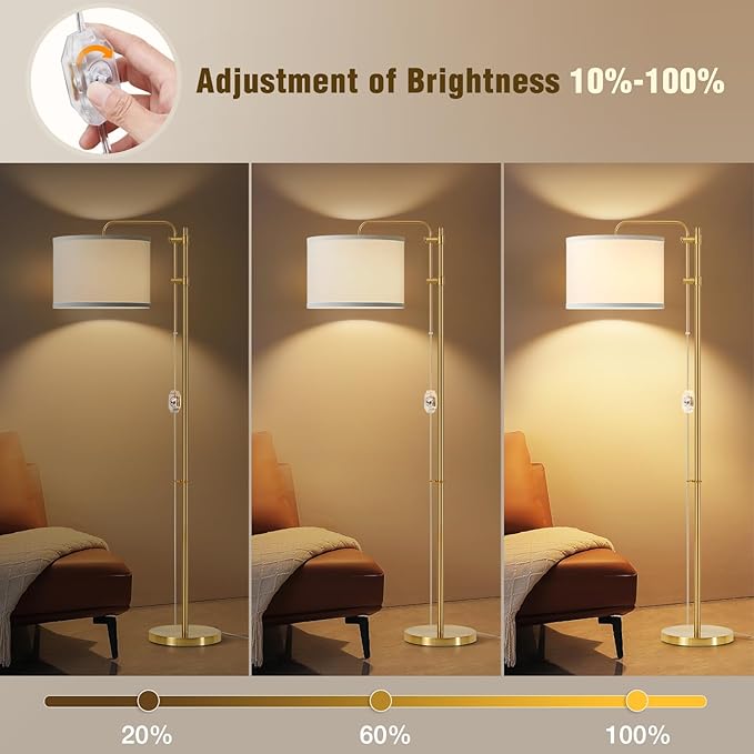 GyroVu Floor Lamp for Living Room, Adjustable Height Standing Lamps with 350° Rotate White Lampshade, 67.5-Inch Modern Tall Lamp Dimmable Floor Lamps for Corner Bedroom Home Office (Bulb Included)