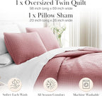 Southshore Fine Living, Inc. Twin XL Quilt Set with Pillow Sham, Quilted Twin Bedspread, Coverlet, Oversized Bed Quilt for Full Coverage, Soft and Comfy, Easy Care, Machine Washable, Marsala