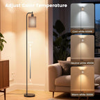 Floor Lamp with Linen Shade, Dimmable Tall Standing Lamp with Remote Control & 3 Color Temperatures, Modern Floor Lamps for Living Room Bedroom Office Corner, 9W LED Bulb Included