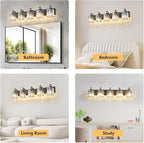 5-Light Black Bathroom Light Fixture Modern Vanity Lights Over Mirror Vintage Wall Sconce Lighting for Bathroom, Bedroom, Living Room, Hallway E26 Base with Crystal Bathroom Vanity Light