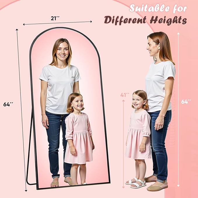 Full Length Mirror, 58" x 18.5" Arched Full Body Mirror Large Standing Floor Mirrors, Mirrors for Bedroom, Bathroom, Living Room Standing or Wall Leaning, Black
