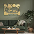 SIGNLEADER Metal Wall Art Moonlit Flamingos and Palm TreesDecor Modern Abstract Wall Sculpture Hangings Home Decoration for Living Room, Bedroom, Bathroom, Kitchen, Outdoor - 30" Gold