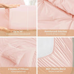 Sasttie Twin Comforter Set, 5-Piece Bed in a Bag, Pintuck Bedding Sets for All Season, Includes Comforter, Flat Sheet, Fitted Sheet, Pillowcase and Pillowsham, Blush Pink