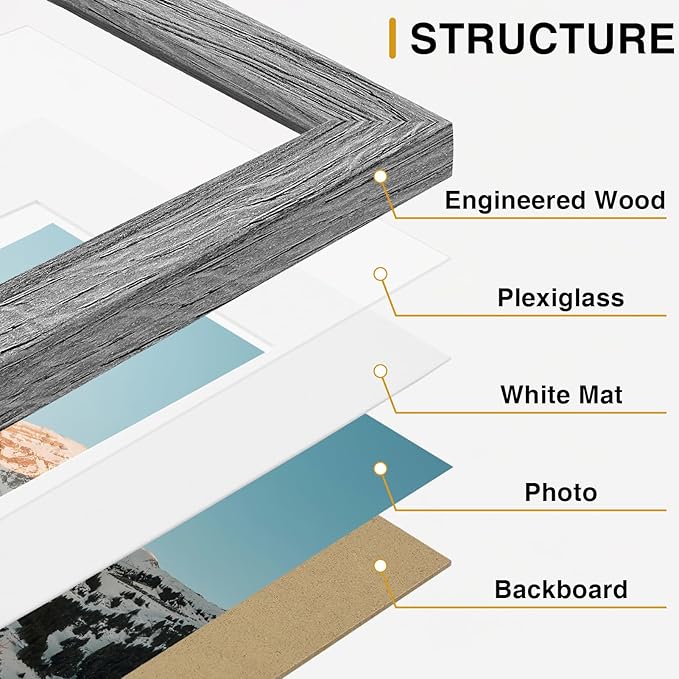 Vittanly Picture Frames Set of 10, Picture Frames Collage Wall Decor with Two 8x10, Four 5x7, and Four 4x6 Photo Frames, Gallery Wall Frame Set for Wall or Tabletop Display, Black&Brown&Grey