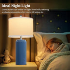 TOBUSA 23.5’’ Blue Table Lamps for Bedroom Set of 2, Modern Farmhouse Ceramic Bedside Nightstand Lamps for Living Room, Decorative Boho Ceramic Lamps Set for Home Office End Table Console, White Shade