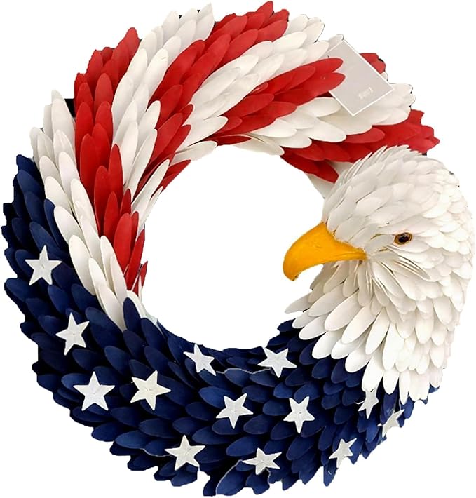 250th Anniversary Eagle Wreath, 3D Eagle Wreaths for Front Door, Red White and Blue Patriotic Wreath All-Weather Farmhouse Outdoor Holiday Decoration (A)