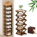 DDRIC 9-Tier No-Assembly Bamboo Rack, 2026 Upgraded Foldable Corner Shoe Rack, Space-Saving Organizer for Shoes, No-Tool Narrow Shelf for Entryway Closet Dorm (Brown,6-Tier)