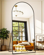 Full-Length Floor Mirror with Stand, 71"x32" Arched Style Full Body Standing Mirror for Bedroom, Living Room, Gym, Dorm - Shatter-Resistant & Easy Assembly, Black