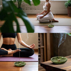 Koville Natural Marble Incense Holder, Incense Holder for Sticks with 9 Holes, Handmade Incense Burner Ash Catcher for Meditation Yoga SPA, Balsam Fir/Palo Santo/Sage/Cone (Green)