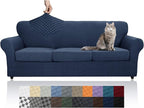 YEMYHOM Latest Checkered 4 Pieces Couch Covers for 3 Cushion Couch High Stretch Thickened Sofa Cover for Dogs Pets Elastic Slipcovers Living Room Furniture Protector (Navy), 71"-91"(3 Cushions)
