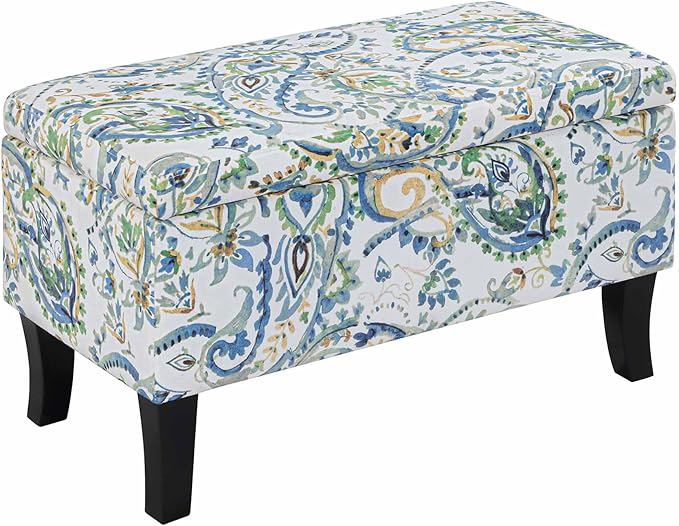 Convenience Concepts Designs4Comfort Winslow Storage Ottoman Bench 32" - Transitional Upholstered Footstool & Seat, for Living Room, Entryway, Hallway, & Bedroom, Paisley Fabric