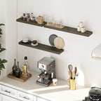 36" Acacia Chevron Floating Shelves Set of 2 - Wall Mounted Wooden Shelf for Stylish Home Décor - Mocha Color - 36x6.7x1.5 Inches