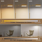 SUNMORY Dimmable LED Pharmacy Floor Lamp, 16W/1500LM Bright Reading Floor Lamp with Remote & Touch Control, 350°Swing Arm, Adjustable Task Craft Standing Lamp for Living Room Bedroom Office, Gold