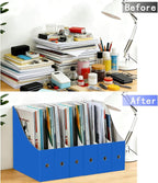 Limitliho Cardboard Magazine Holder for Desk, Book Bins for Classroom Library,Office,Home, 10.6" H x 10.2" L x 3.5" W in file holder(Blue, 6 Pack)