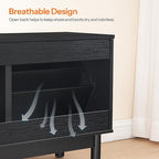 HOOBRO Shoe Storage Bench Entryway, Rattan-Like Shoe Bench with Flip Drawers, Narrow Shoes Rack Cabinet with Rattan Doors, Wooden Organizer for Entryway Hallway, Black BN51HX01