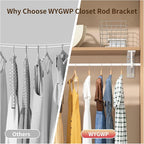 Closet Rod Support Bracket 12 inch WYGWP Heavy Duty Closet Shelves Brackets with Rod Shelving Supports 400lbs, Wall Mounted Shelf and Rod Holder for Armoire Wardrobe and Walk-in Closet Decor (4 Pack)