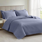 Maple&Stone Quilt Set King Size, Mineral Blue Lightweight Bedspread Ultrasonic Chevron Pattern Light Coverlet for All Season Comforter Bedding Decor - 3 Piece King Bed Cover Sets