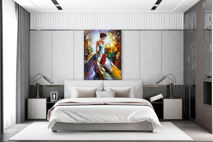 zoinart Hand Painted Modern 3D Oil Paintings on Canvas Wall Art 28x40 Inches Fiddler Girl Abstract Vertical Wall Art Large Framed Artwork for Home Decorations Wall Decor