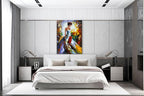 zoinart Hand Painted Modern 3D Oil Paintings on Canvas Wall Art 28x40 Inches Fiddler Girl Abstract Vertical Wall Art Large Framed Artwork for Home Decorations Wall Decor