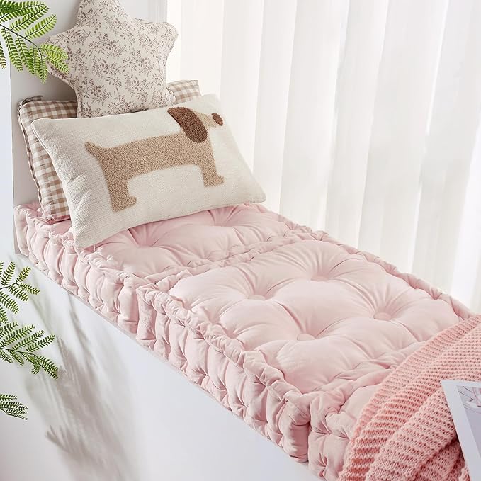 Square Floor Pillows, Large Floor Cushion for Adults Kids, Meditation Floor Pillow Seating Cushion with Shredded Memory Foam and Silk Wadding, 20"x20"x5" Blush