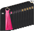 KEEGH 60'' Dress Bags for Gowns Long (Set of 10), Garment Bags for Hanging Clothes, Dress Bags for Closet Storage, Clothes Cover for Hanging Coats Dresses with Clear Window and Label Pocket, Black
