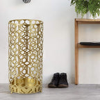 Adeco Metal Umbrella Stand Rack Holder Organizer Entryway Freestanding, for Canes, Walking Sticks, Gold Color