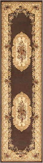 Rugs.com Chateau Collection Rug – 10 Ft Runner Brown Medium Rug Perfect for Hallways, Entryways