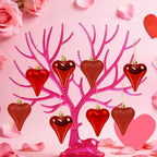 18 Pcs Valentines Tree Heart Ornaments Red Valentines Tree Decorations 3 Style 3.2" Heart Shaped Valentine Hanging Ornaments for Christmas Tree Wedding Party Decoration