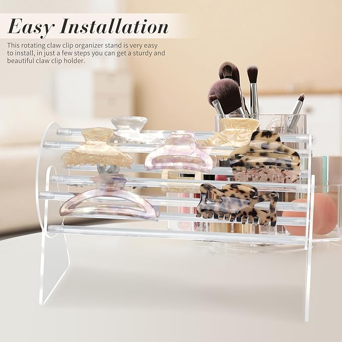 SNOWSTAR 2PCS Acrylic Claw Clip Organizer Holder,360-Degree Rotating Claw Clip Holder and Storage,Hair Clip Organizer Display Clear Stand for Women and Girls