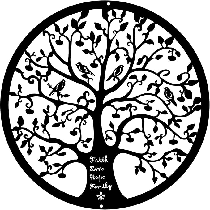 ESTART 11 Inches Tree of Life Wall Art Metal Tree Life Wall Decor Family Tree Wall Plaque Wall Hanging Sculptures for Balcony Porch Bedroom Living Room Kitchen Garden Office Indoor Outdoorr (Black)