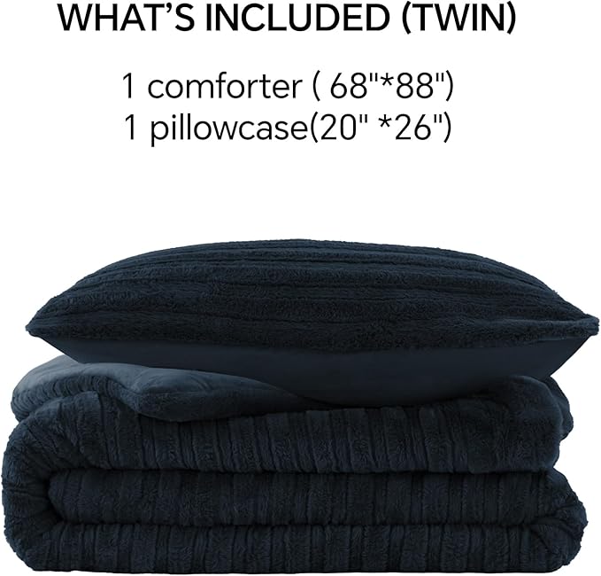 BEDELITE Fleece Twin Comforter Set -Super Soft & Warm Fluffy Navy Faux Fur Bedding, Luxury Fuzzy Heavy Bed Set for Winter with 1 Pillow case