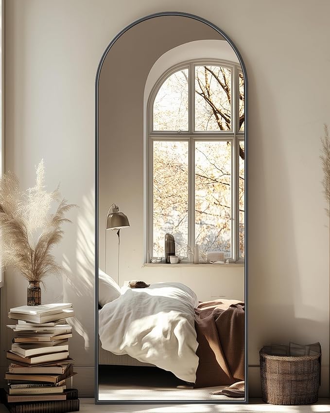 Suidia Arched Full Length Mirror, 58"x18" Floor Mirror Freestanding, Floor Standing Full Body Mirror with Stand for Bedroom, Hanging Leaning Mounted for Living Room Cloakroom, Black